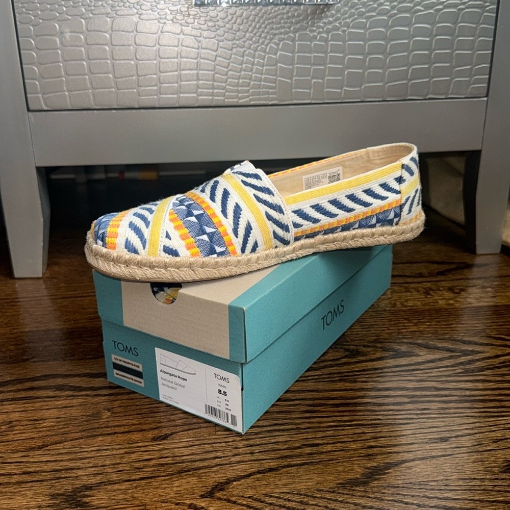 Toms Blue and Yellow Espadrilles Nautical Canvas Slip-On